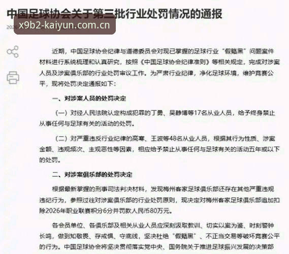 老球迷分享：从足协最新禁足名单看职业联赛反腐风暴，kaiyun平台观赛新体验